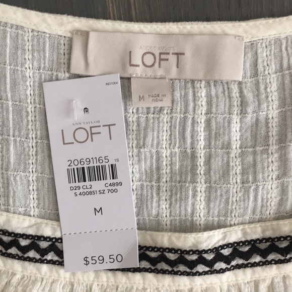 LOFT Textured Embroidered 100% Cotton Flowy Peasant Top, sz Medium - Picture 7 of 14